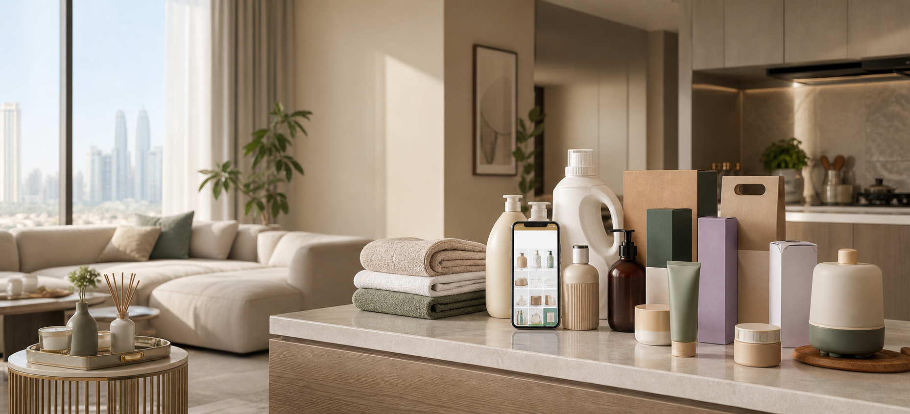 Modern home setting with everyday consumer goods