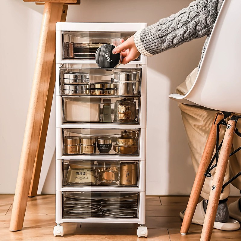 Transparent storage drawer being used